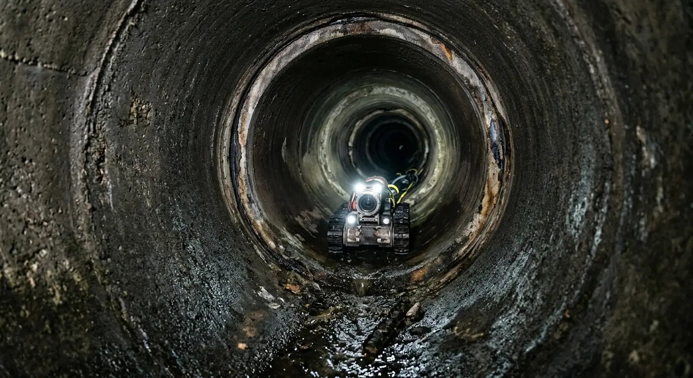 Robotic sewer camera inspecting pipe interior for Drain Snake Service in Brookside