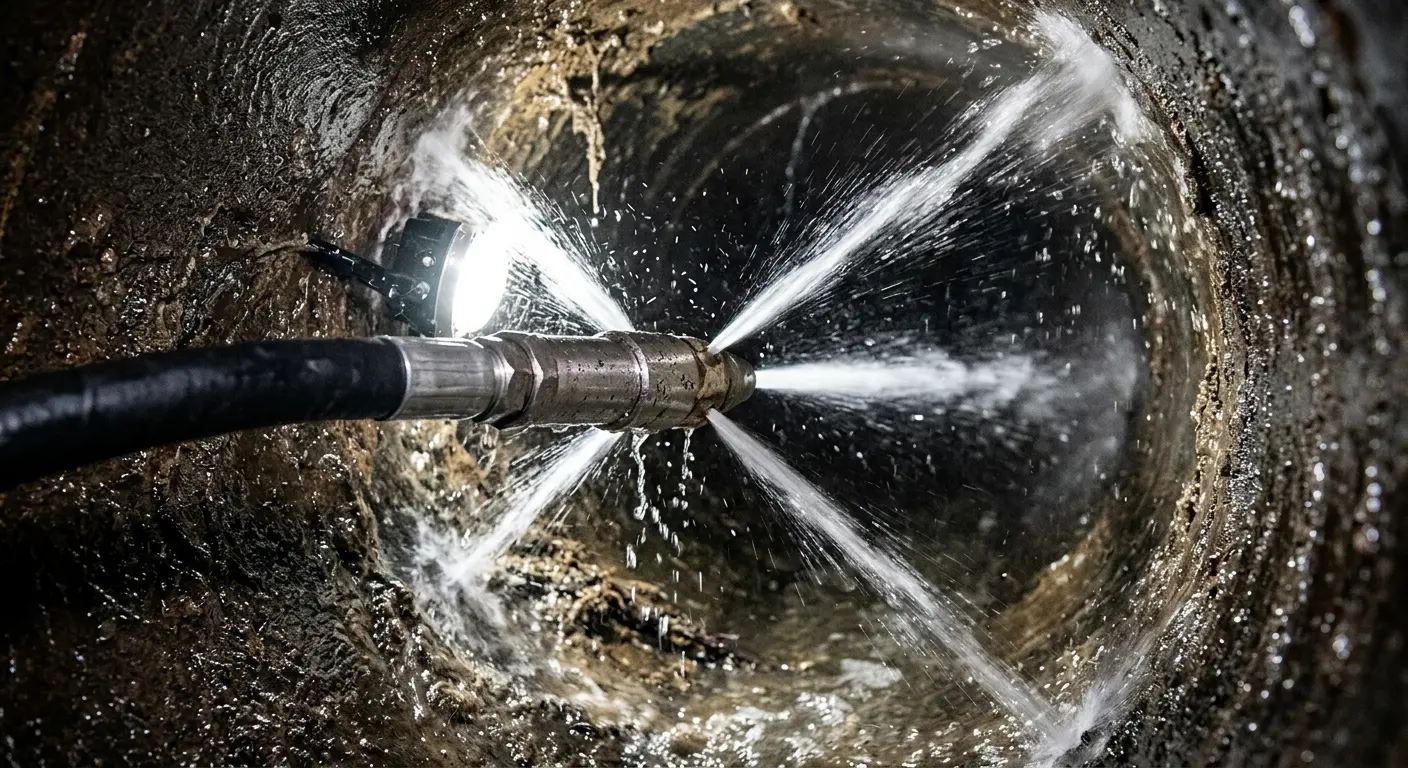 High-pressure hydro jetting nozzle cleaning sewer pipe for Storm Drain Cleaning in Brookside